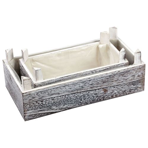 daiktų Stačiakampė medinė augalų dėžutė balinta 32x17/25x13cm rinkinys iš 2 vnt