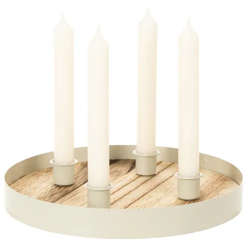 Žvakidė keturioms kūginėms žvakėms, apvalus medinis padėklas, 25 cm | Floristik24.lt
