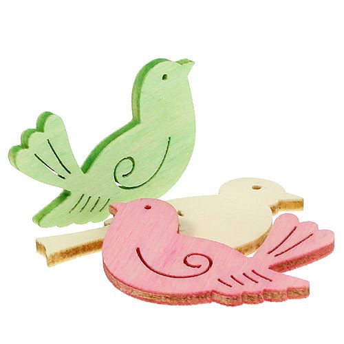 Floristik24 Mediniai paukščiai 4cm - 4,5cm pasteliniai asorti 72 vnt