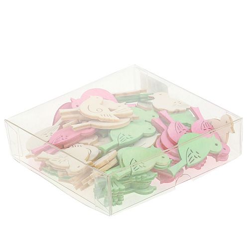 Floristik24 Mediniai paukščiai 4cm - 4,5cm pasteliniai asorti 72 vnt