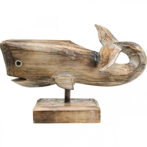 Floristik24 Whale Deco Wood Medinis banginis Jūrinis dekoras Tiko gamta 29cm