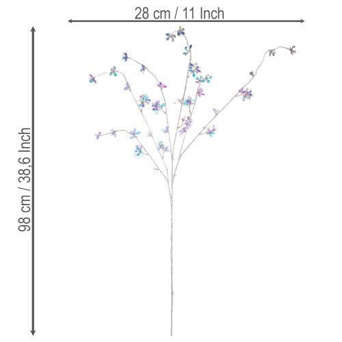 Dirbtinė gležna žydinti šakelė su vaivorykštiniais žiedais, 98 cm | Floristik24.lt