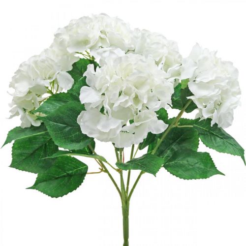 Dekoratyvinė hortenzijų puokštė baltų dirbtinių gėlių 5 gėlės 48cm