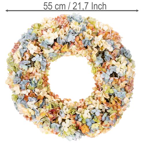 Dirbtinis hortenzijų vainikas, spalvingas, durims ir sienai, 55 cm | Floristik24.lt