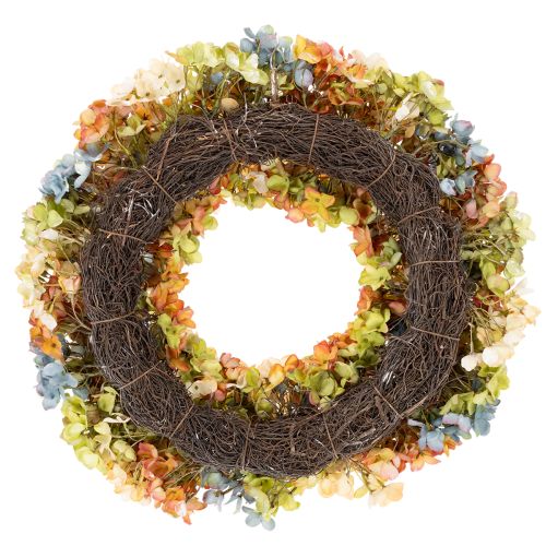 Dirbtinis hortenzijų vainikas, spalvingas, durims ir sienai, 55 cm | Floristik24.lt