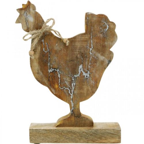 daiktų Medinė vištiena, pavasarinė puošmena, Velykinė figūra natūrali, baltai skalbta H26cm