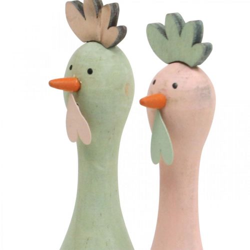 Floristik24 Deco vištienos mediena rožinė, žalia Velykų dekoravimo figūrėlė Ø5cm H15cm 2vnt