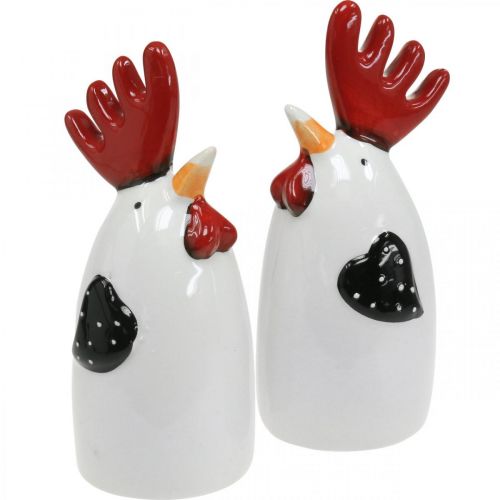 Floristik24 Keraminė vištienos raudona balto gaidžio stalo puošmena 7×6×15cm 2 vnt.