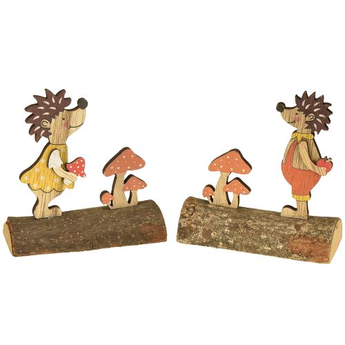 Floristik24 Ežiukas su grybais, rudens figūrėlė, medinis ežiukas, geltonas/oranžinis, aukštis 11 cm, 6 vnt. rinkinys