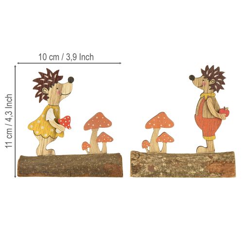 daiktų Ežiukas su grybais, rudens figūrėlė, medinis ežiukas, geltonas/oranžinis, aukštis 11 cm, 6 vnt. rinkinys