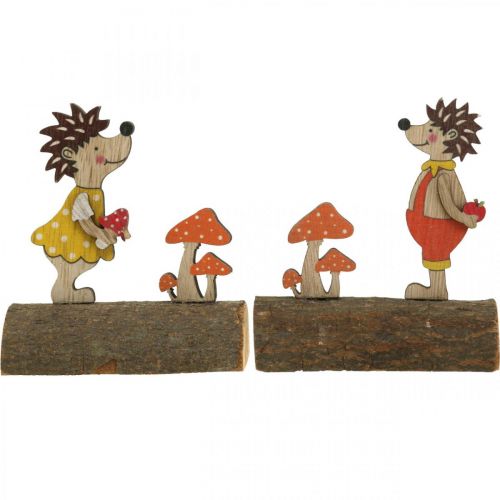 daiktų Ežiukas su grybais Rudens figūros medinis ežiukas Geltonas/Oranžinis H11cm Rinkinyje 6 vnt.