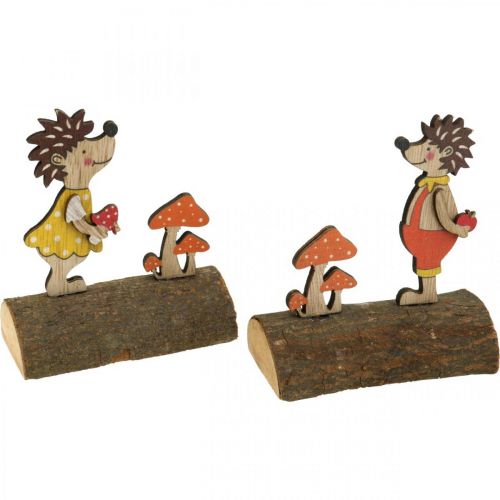 Ežiukas su grybais Rudens figūros medinis ežiukas Geltonas/Oranžinis H11cm Rinkinyje 6 vnt.