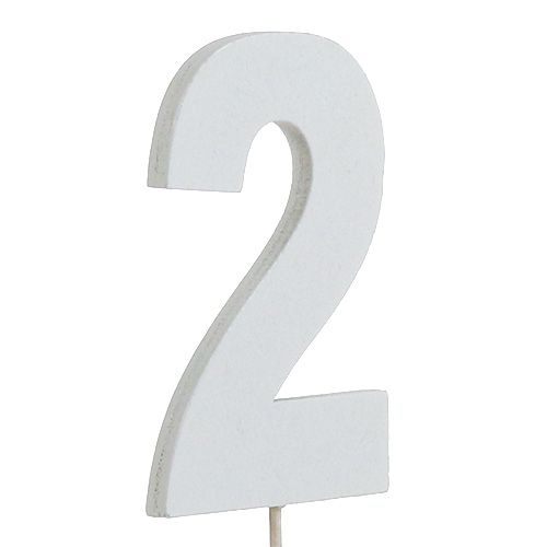 Floristik24 Jubiliejinis numeris "2" ant pagaliuko baltas L27cm 10vnt