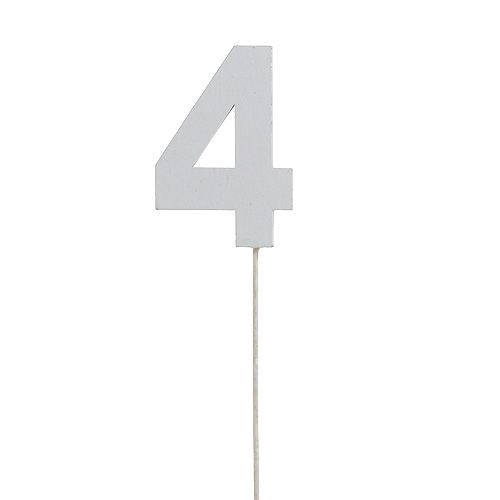 Floristik24 Jubiliejinis numeris "4" ant pagaliuko baltas L27cm 10vnt