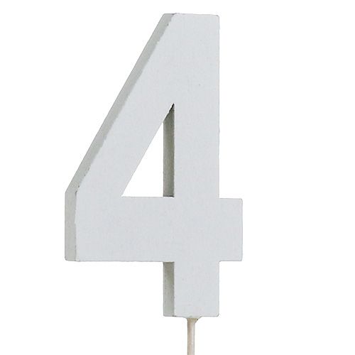 Floristik24 Jubiliejinis numeris "4" ant pagaliuko baltas L27cm 10vnt