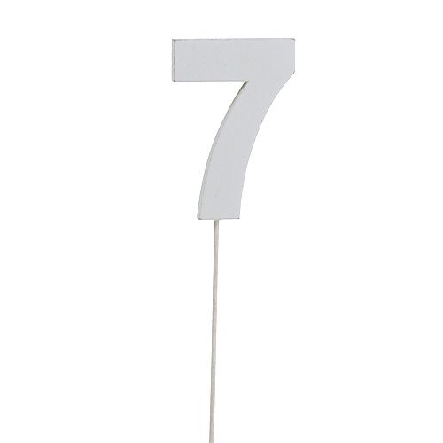 Jubiliejinis numeris &quot;7&quot; ant pagaliuko baltas L27cm 10vnt