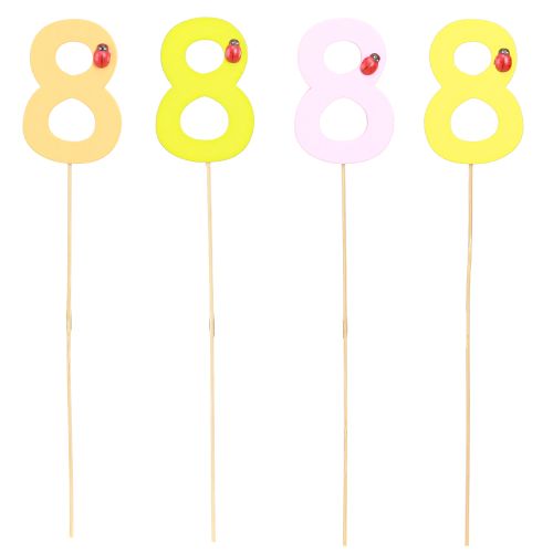daiktų Jubiliejinis numeris &quot;8&quot; spalvingas skaičius kištukas medis 7,5cm 16 vnt