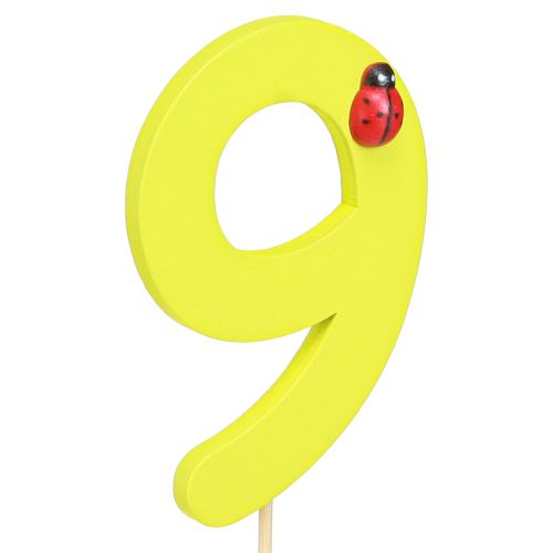 daiktų Jubiliejinis numeris &quot;9&quot; ant pagaliuko numerio kištukai spalvinga mediena 7,5cm 16 vnt