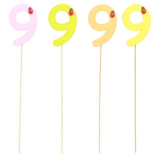 daiktų Jubiliejinis numeris &quot;9&quot; ant pagaliuko numerio kištukai spalvinga mediena 7,5cm 16 vnt