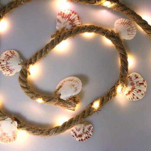 Floristik24 Džiuto virvelė su kriauklėmis ir LED 200cm dekoracija žuvies restoranėliu