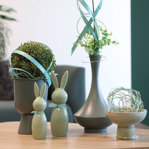 daiktų Keraminė Velykų zuikučio figūrėlė pastelinės žalios spalvos, stalo dekoracija, 22 cm, 2 vnt.