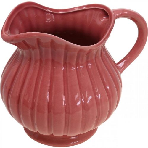 daiktų Dekoratyvinė vaza, ąsotis su rankena keramika balta, rožinė, raudona H14,5cm 3vnt.