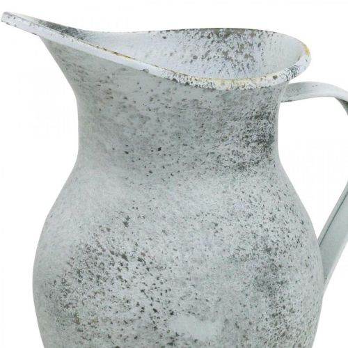 daiktų Dekoratyvinis ąsotis metalinis skalbtas baltas shabby chic H18,5cm