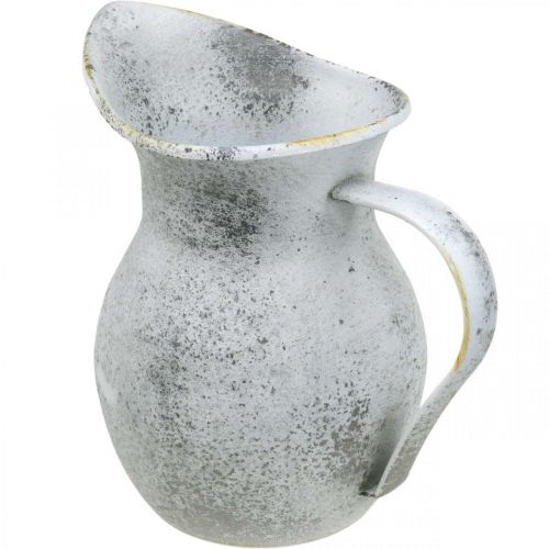 daiktų Dekoratyvinis ąsotis metalinis skalbtas baltas shabby chic H18,5cm