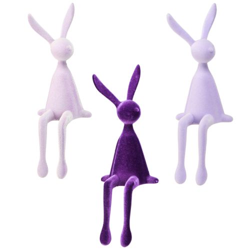 Floristik24 Edge Sitter Bunny Velykų zuikis Flocked Purple – 2 pasirinkimas – alyvinė 36cm 3 vnt.