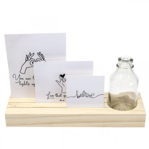 Floristik24 Kortelių laikiklis medinis Nuotraukų laikiklis medinis mini vaza 25×7,5×12cm