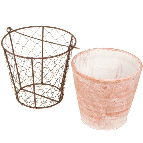 daiktų Keraminio gėlių vazono krepšelio rankena metalinė ruda Ø18cm