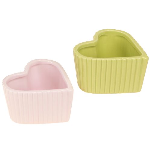 Floristik24 Keraminės dekoratyvinės širdelės pastelinės žalios rožinės spalvos 11×10×6cm 4 vnt