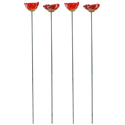 Floristik24 Keraminis dekoratyvinis aguonų gėlyno kuolas aguonų raudonas Ø8cm 4 vnt