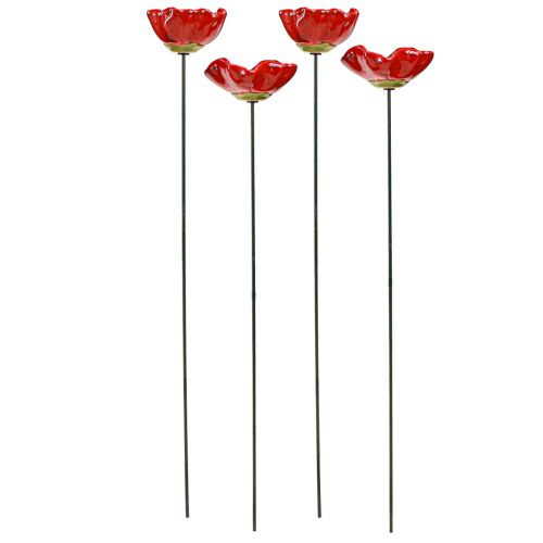Floristik24 Keraminės gėlės aguonos dekoratyvinis gėlių kamštis raudonas 6,5cm 4 vnt