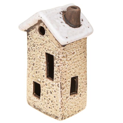 daiktų Keraminiai namelio advento papuošimai kreminės raudonos pilkos spalvos 8,5/9,5 cm 3 vnt.