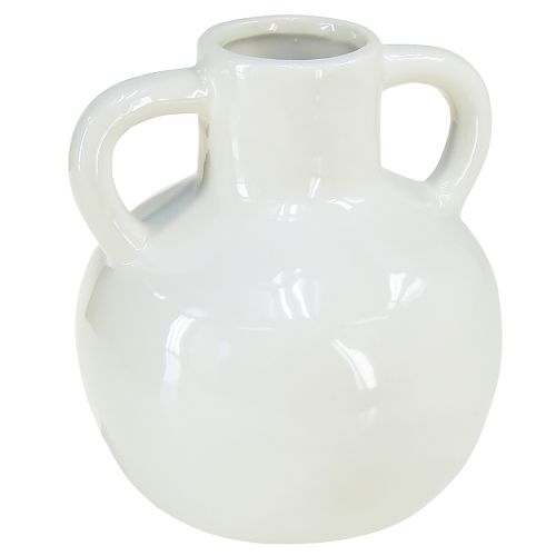 daiktų Keraminė vaza balta vaza su 2 rankenomis keraminė Ø7cm H11,5cm