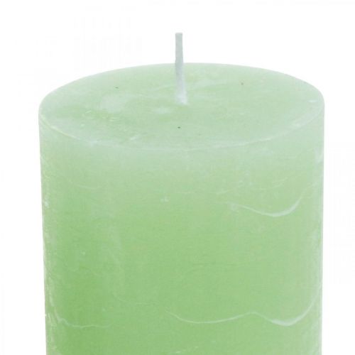 daiktų Stulpinės žvakės šviesiai žalios spalvos 70×100mm 4vnt
