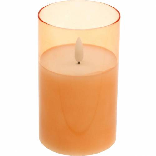 Floristik24 LED žvakė stiklinėje tikro vaško oranžinės spalvos Ø7,5cm H12,5cm