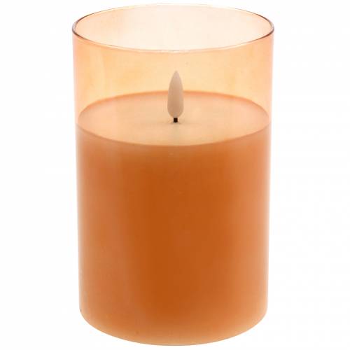 LED žvakė stiklinėje tikro vaško oranžinės spalvos Ø10cm H15cm