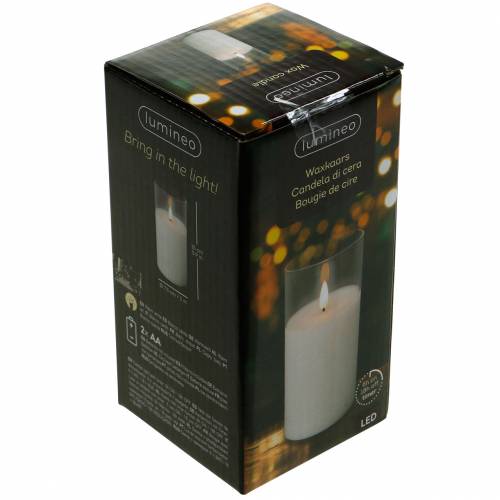 daiktų LED žvakė stiklinėje tikro vaško baltumo Ø7,5cm H10cm