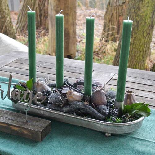 Floristik24 Žvakių padėklas ovalus 4 žvakėms senovinis sidabrinis metalas 40 × 17cm