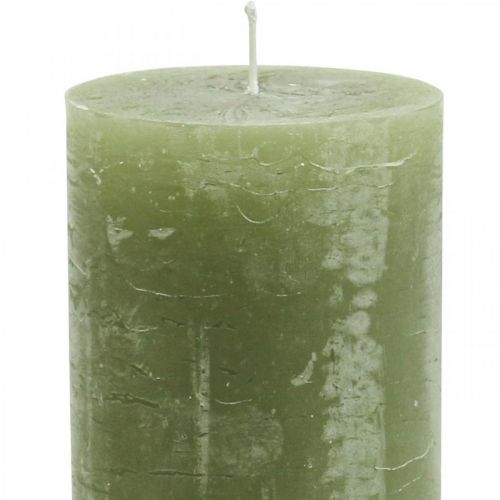 Vienspalvės žvakės alyvuogių žalios stulpinės žvakės 70×120mm 4vnt