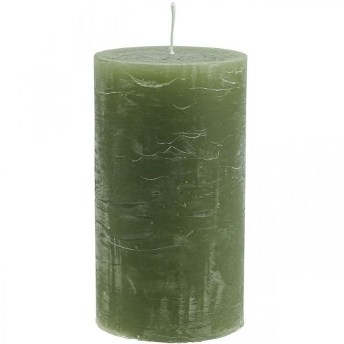 Floristik24 Vienspalvės žvakės alyvuogių žalios stulpinės žvakės 85×150mm 2vnt