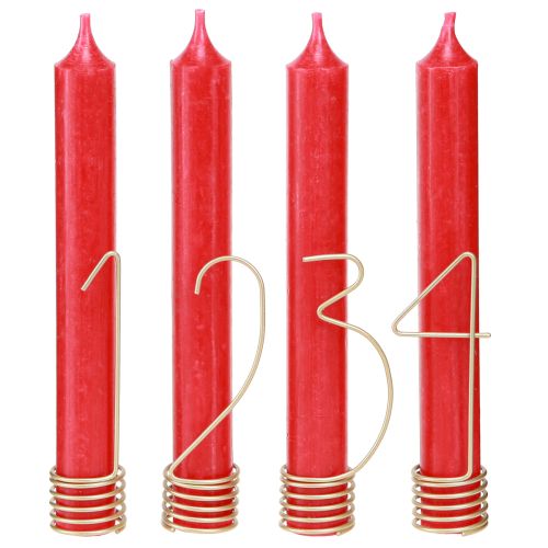 Floristik24 Žvakių dekoracijos Advento skaičiai 1-4 matinio aukso spalvos metalinės, aukštis 10 cm, 4 vnt.