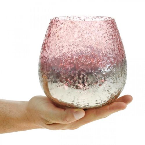 daiktų Stiklinis žibintas, žvakidės laikiklis, stalo puošmena, žvakių stiklas rožinis / sidabrinis Ø15cm H15cm