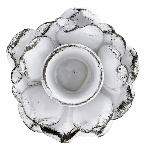 Floristik24 Žvakidės, gėlės formos, baltos, apdriskusios, Ø5,8 cm, aukštis 6,8 cm, 4 vnt.