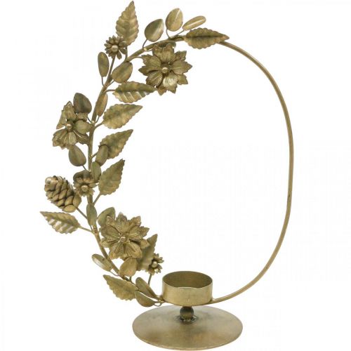 Žvakės laikiklis aukso deko kilpos gėlių kūgiai H29,5cm