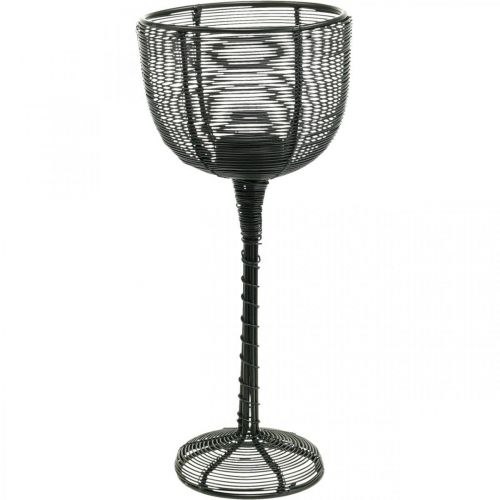 Floristik24 Arbatos žvakidės laikiklis juodo metalo dekoratyvinė vyno taurė Ø10cm H26.5cm