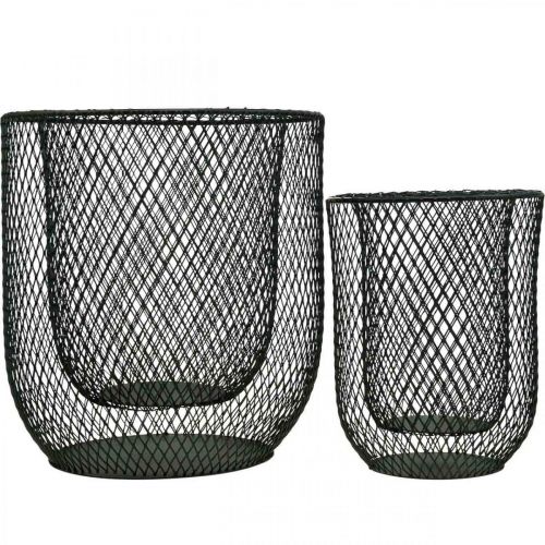 daiktų Žvakidė juodos metalinės vielos krepšelis Ø23cm/16cm rinkinys iš 2 vnt