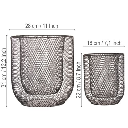 Juodo metalo vielinis krepšelis žvakidėms, Ø28,5/18 cm, 2 vnt. rinkinys | Floristik24.lt